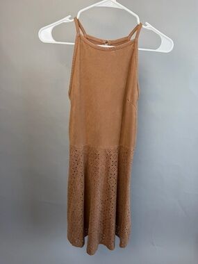 Pink Republic Faux Suede Dress Size Small Brown Laser Cut Hem A-Line Dress